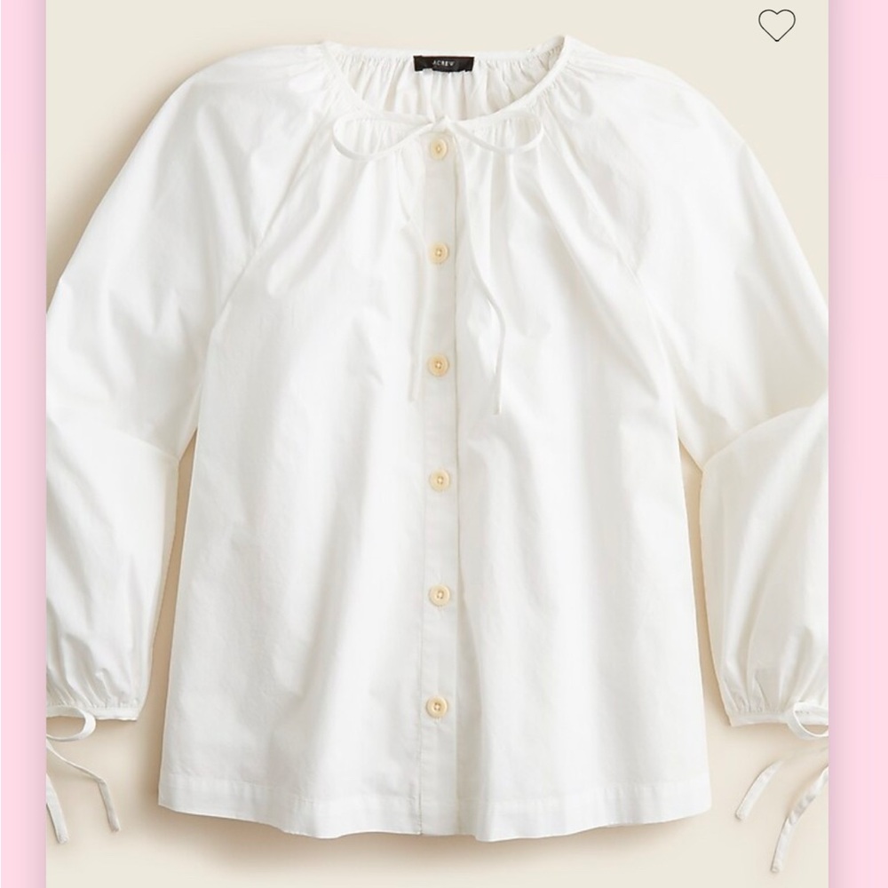 J Crew Tie-sleeve Button-front Cotton Poplin Top